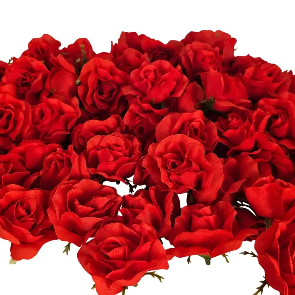 105 Red Silk Rose Heads Lot Open Roses Buds Stemless Wedding Craft Decor